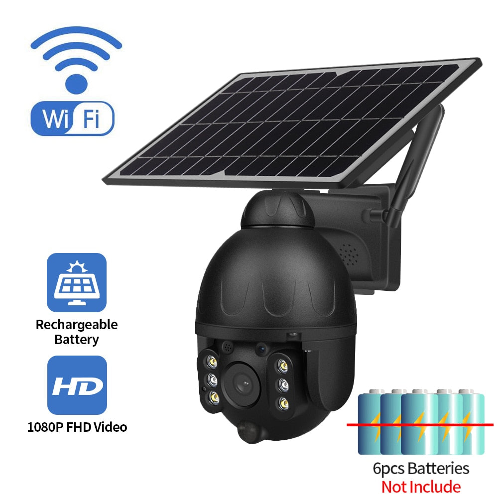 MISECU de la batería del Panel Solar de la Cámara WiFi PTZ cámara de  seguridad al aire libre a prueba de agua 2 Audio humano PIR Tamaño del  sensor Camera With 64GB