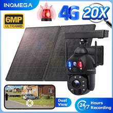 Load image into Gallery viewer, INGMEGA 20X Zoom 4G SIM / WIFI Cellular Security Camera Dual-Lens,6MP Solar Camera Wireless Outdoor,Siren Alarm,Color Night Vision,Dual Screen,Built in 12000mAh Battery