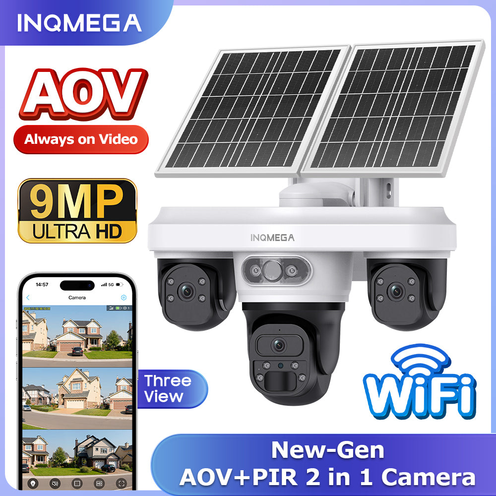 INQMEGA AOV 9MP Solar Camera 4G SIM Thress Screen WIFI Wireless Outdoo