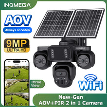 Load image into Gallery viewer, Triple Len 24/7 Full Time Recording AOV 4G Solar Camera PIR Human Tracking Area Detect AI Camera GSM IP66 New Gen Network Camera