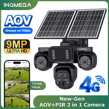 Load image into Gallery viewer, Triple Len 24/7 Full Time Recording AOV 4G Solar Camera PIR Human Tracking Area Detect AI Camera GSM IP66 New Gen Network Camera