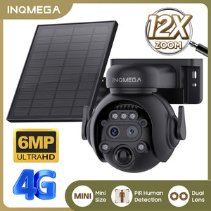 INGMEGA 4G SIM / WIFI Solar Security Cameras WIFI Wireless Outdoor 3MP 360° View Animal Monitoring Black/White Color Battery PTZ Camera.Built-in Battery