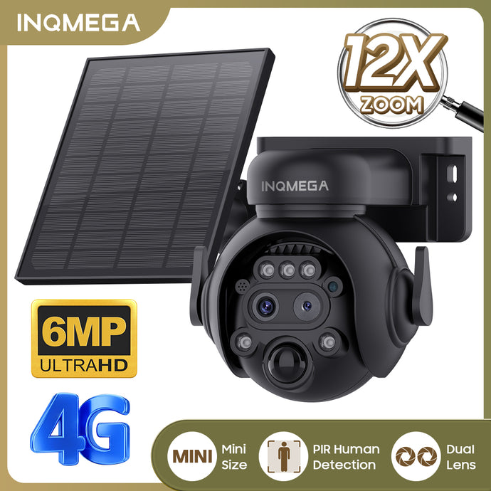 INGMEGA 4G SIM / WIFI Solar Security Cameras WIFI Wireless Outdoor 3MP 360° View Animal Monitoring Black/White Color Battery PTZ Camera.Built-in Battery