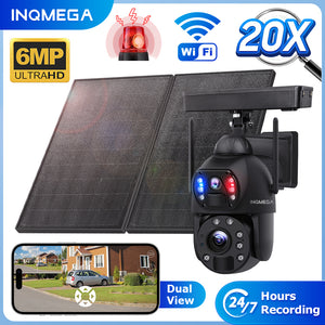 INGMEGA 20X Zoom 4G SIM / WIFI Cellular Security Camera Dual-Lens,6MP Solar Camera Wireless Outdoor,Siren Alarm,Color Night Vision,Dual Screen,Built in 12000mAh Battery