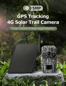 INGMEGA GPS Tracking 4G Solar Trail Camera 5MP Super HD PIR Motion Detection IP66 Waterproof Wide Range Detection Night Vision
