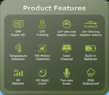 Load image into Gallery viewer, INGMEGA GPS Tracking 4G Solar Trail Camera 5MP Super HD PIR Motion Detection IP66 Waterproof Wide Range Detection Night Vision