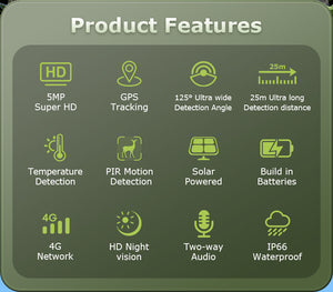 INGMEGA GPS Tracking 4G Solar Trail Camera 5MP Super HD PIR Motion Detection IP66 Waterproof Wide Range Detection Night Vision