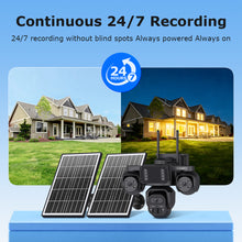 Load image into Gallery viewer, Triple Len 24/7 Full Time Recording AOV 4G Solar Camera PIR Human Tracking Area Detect AI Camera GSM IP66 New Gen Network Camera