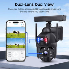 Load image into Gallery viewer, INGMEGA 20X Zoom 4G SIM / WIFI Cellular Security Camera Dual-Lens,6MP Solar Camera Wireless Outdoor,Siren Alarm,Color Night Vision,Dual Screen,Built in 12000mAh Battery