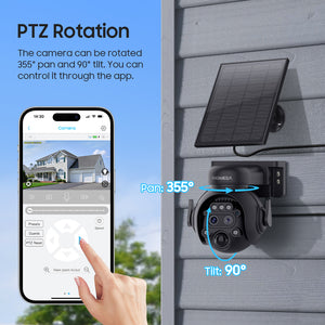 INGMEGA 4G SIM / WIFI Solar Security Cameras WIFI Wireless Outdoor 3MP 360° View Animal Monitoring Black/White Color Battery PTZ Camera.Built-in Battery
