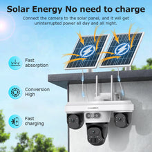 Load image into Gallery viewer, INQMEGA AOV 9MP Solar Camera 4G SIM Thress Screen WIFI Wireless Outdoor Security PTZ Camera 7/24 Hour Video Recording UBOXPRO