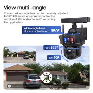 INGMEGA 20X Zoom 4G SIM / WIFI Cellular Security Camera Dual-Lens,6MP Solar Camera Wireless Outdoor,Siren Alarm,Color Night Vision,Dual Screen,Built in 12000mAh Battery