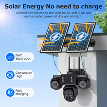 Load image into Gallery viewer, Triple Len 24/7 Full Time Recording AOV 4G Solar Camera PIR Human Tracking Area Detect AI Camera GSM IP66 New Gen Network Camera