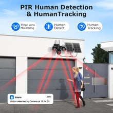 Load image into Gallery viewer, Triple Len 24/7 Full Time Recording AOV 4G Solar Camera PIR Human Tracking Area Detect AI Camera GSM IP66 New Gen Network Camera
