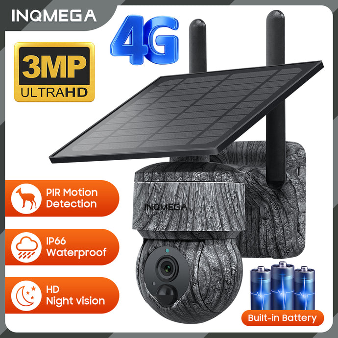 INGMEGA 3MP Solar Cameras 4G SIM / WIFI Wireless Outdoor 360° View Animal Monitoring Camouflage Color 12X Zoom Solar Battery PTZ Camera