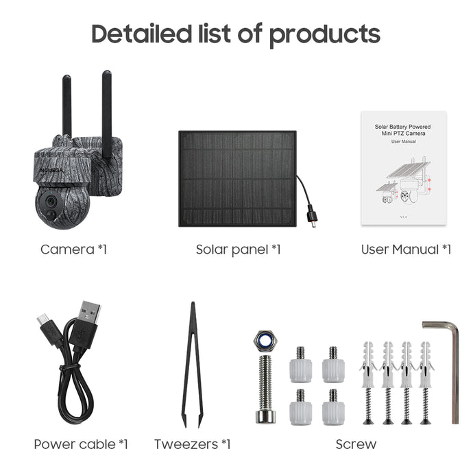 INGMEGA 3MP Solar Cameras 4G SIM / WIFI Wireless Outdoor 360° View Animal Monitoring Camouflage Color 12X Zoom Solar Battery PTZ Camera
