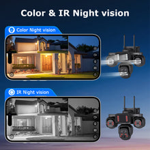 Load image into Gallery viewer, Triple Len 24/7 Full Time Recording AOV 4G Solar Camera PIR Human Tracking Area Detect AI Camera GSM IP66 New Gen Network Camera