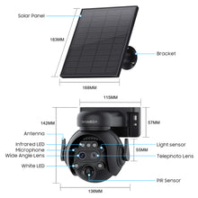 Load image into Gallery viewer, INGMEGA 4G SIM / WIFI Solar Security Cameras WIFI Wireless Outdoor 3MP 360° View Animal Monitoring Black/White Color Battery PTZ Camera.Built-in Battery