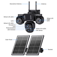 Load image into Gallery viewer, Triple Len 24/7 Full Time Recording AOV 4G Solar Camera PIR Human Tracking Area Detect AI Camera GSM IP66 New Gen Network Camera