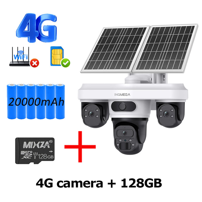 INQMGEA 12MP 3 Lens Outdoor 4G / WIFI Camera Solar CCTV Security Solar-powered Surveillance Cameras with Night Vision for Gargen Yard
