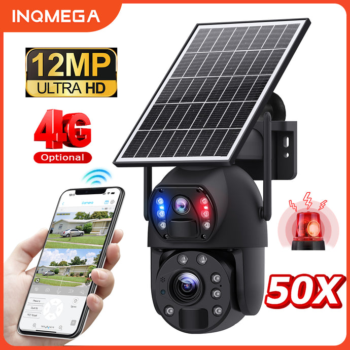 4K 50X 12MP Wireless Solar Camera 4G Sim Outdoor Dual Lens Wifi IP Camera PIR Night Vision Ubox CCTV Security Protection