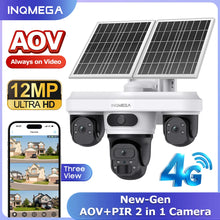 Load image into Gallery viewer, INQMGEA 12MP 3 Lens Outdoor 4G / WIFI Camera Solar CCTV Security Solar-powered Surveillance Cameras with Night Vision for Gargen Yard