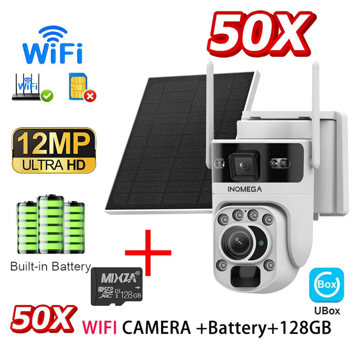 12MP 50X Zoom Dual Lens 4G SIM Solar Camera WIFI Outdoor Surveillance PTZ Human Detection Recording Security Night Vision Camera