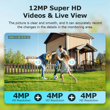 Load image into Gallery viewer, INQMGEA 12MP 3 Lens Outdoor 4G / WIFI Camera Solar CCTV Security Solar-powered Surveillance Cameras with Night Vision for Gargen Yard