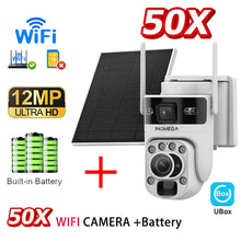 Load image into Gallery viewer, 12MP 50X Zoom Dual Lens 4G SIM Solar Camera WIFI Outdoor Surveillance PTZ Human Detection Recording Security Night Vision Camera