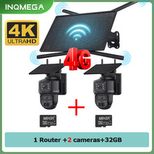Load image into Gallery viewer, 10W 4G Solar Battery Router 4K 8MP Dual Lens WiFi Camera Repeater 150Mbps IP66 Waterproof PTZ Camera in Forest or Remote place