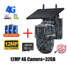 Load image into Gallery viewer, Solar Camera Outdoor 12MP 6K Dual Screen WIFI / 4G SIM Monitor IP66 PIR Human Detection Security Camera Camouflage Forest Ubox