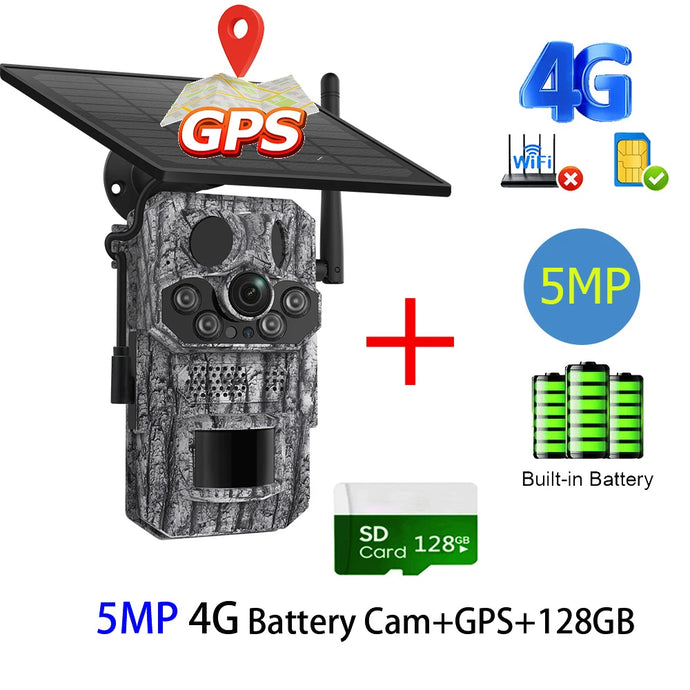 4G Cellular 4MP 2K Battery Solar PIR Motion Activated Wildlife Hunting Trail Camera IP65 Outdoor Night Vision No Red Exposure