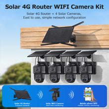 Load image into Gallery viewer, 10W 4G Solar Battery Router 4K 8MP Dual Lens WiFi Camera Repeater 150Mbps IP66 Waterproof PTZ Camera in Forest or Remote place