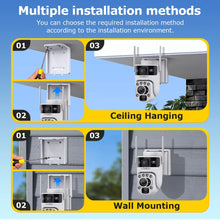 Load image into Gallery viewer, 12MP 50X Zoom Dual Lens 4G SIM Solar Camera WIFI Outdoor Surveillance PTZ Human Detection Recording Security Night Vision Camera
