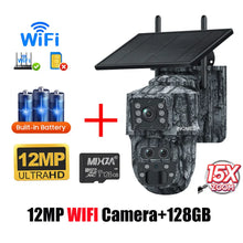 Load image into Gallery viewer, Solar Camera Outdoor 12MP 6K Dual Screen WIFI / 4G SIM Monitor IP66 PIR Human Detection Security Camera Camouflage Forest Ubox