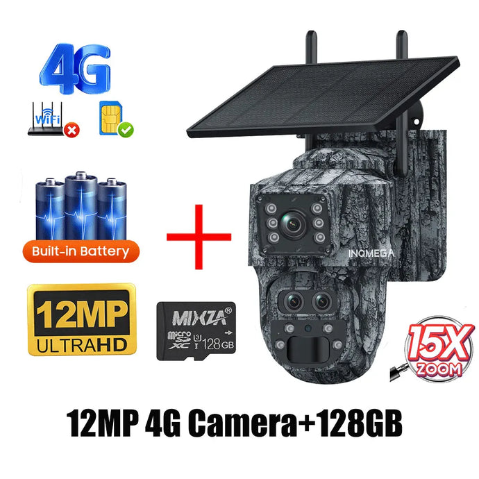 INQMEGA 5MP 4MP WIFI Wireless PTZ Solar Camera 4G SIM With Solar Panel Two Way Audio Security Protection CCTV Camera Battery Cam