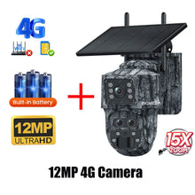 Load image into Gallery viewer, Solar Camera Outdoor 12MP 6K Dual Screen WIFI / 4G SIM Monitor IP66 PIR Human Detection Security Camera Camouflage Forest Ubox