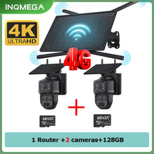 Load image into Gallery viewer, 10W 4G Solar Battery Router 4K 8MP Dual Lens WiFi Camera Repeater 150Mbps IP66 Waterproof PTZ Camera in Forest or Remote place