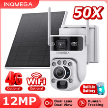 Load image into Gallery viewer, 12MP 50X Zoom Dual Lens 4G SIM Solar Camera WIFI Outdoor Surveillance PTZ Human Detection Recording Security Night Vision Camera
