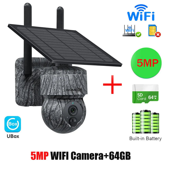 INQMEGA 5MP 4G / WIFI Solar Wireless Security Camera Outdoor Solar Monitor Camera Night Vision Color Camera PIR Detection Cam