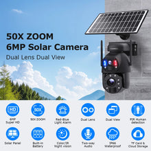 Load image into Gallery viewer, 4K 50X 8MP Wireless Solar Camera 4G Sim Outdoor Dual Lens Wifi IP Camera PIR Night Vision Ubox CCTV Security Protection