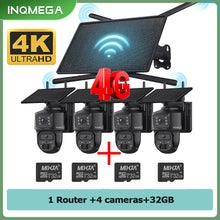 Load image into Gallery viewer, 10W 4G Solar Battery Router 4K 8MP Dual Lens WiFi Camera Repeater 150Mbps IP66 Waterproof PTZ Camera in Forest or Remote place