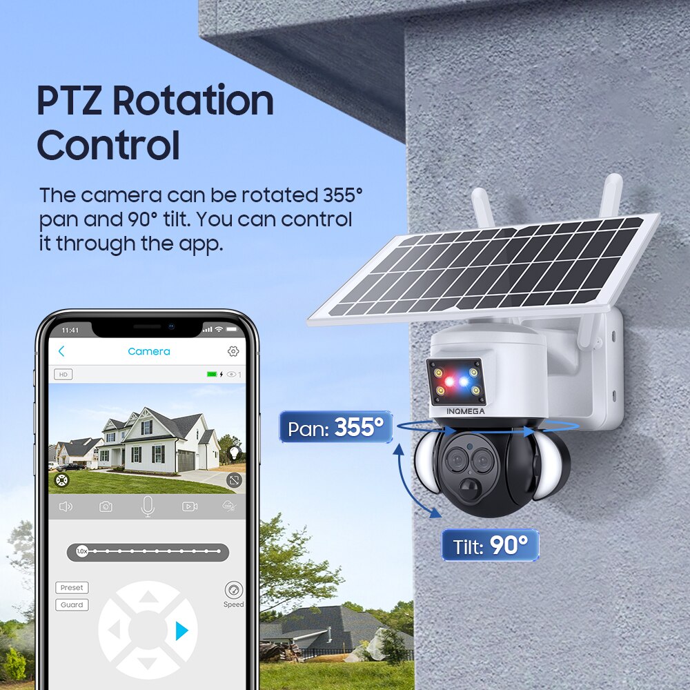 PTZ WiFi Camera Solaire, Suivi & Zoom 6x Auto, Deux Objectif, Projecteurs  Audio Bidirectionnel, 2K/4MP Camera Exterieur, TrackMix+Panneau Solaire :   , camera de chasse